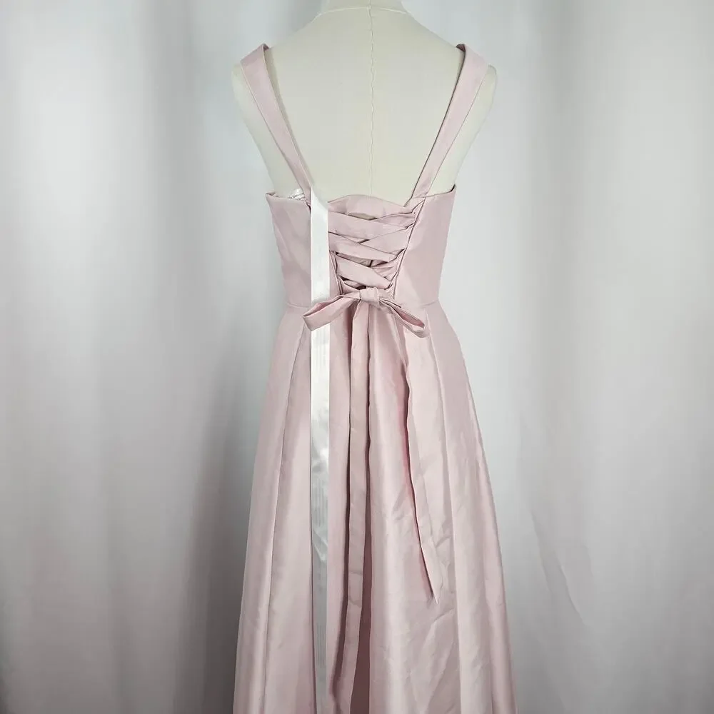Alfred Sung Pink Bustier Lace Up Back Pocketed Satin Gown Women's Size 12R NWOTF - Picture 10 of 16
